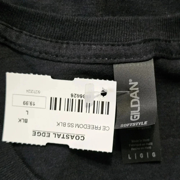 Coastal Edge Men’s Size Large Black Graphic T-Shirt American Flag Box Logo NWT - Picture 4 of 7